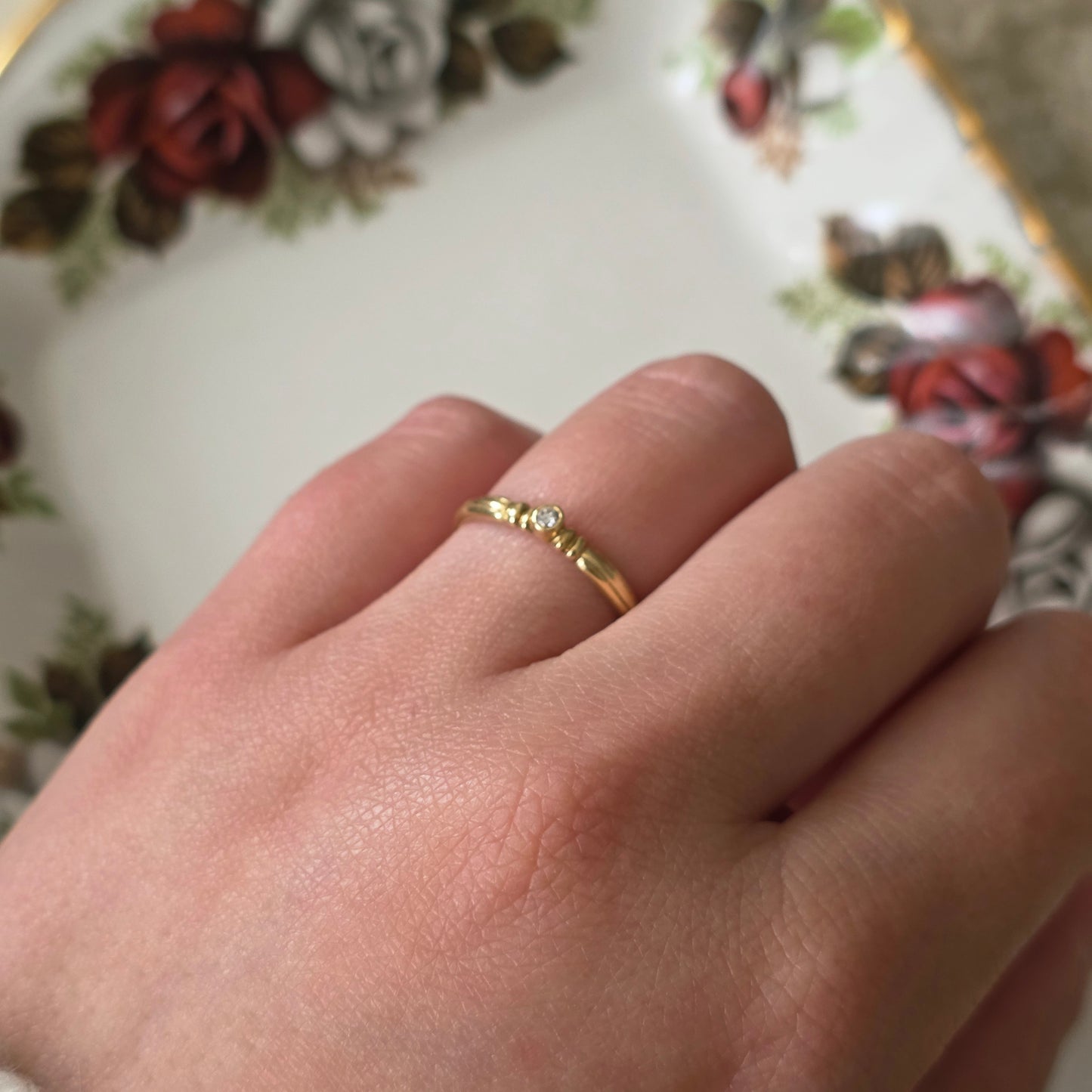 Vintage 14k gouden solitair ring diamant 0.01ct