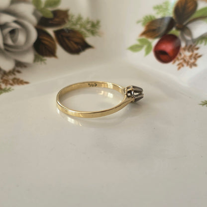 Vintage 14k gouden solitair verlovingsring diamant 0.02ct
