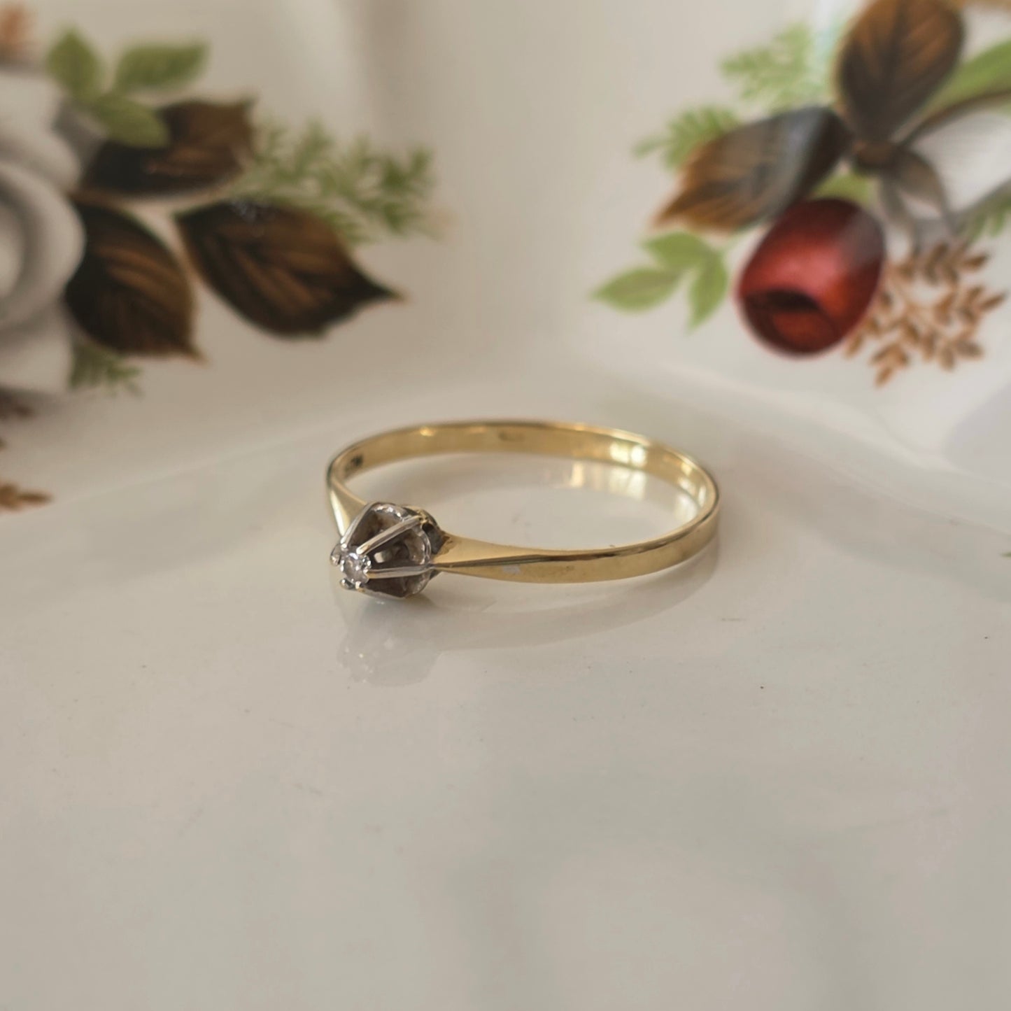 Vintage 14k gouden solitair verlovingsring diamant 0.02ct