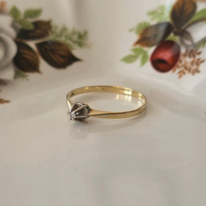Vintage 14k gouden solitair verlovingsring diamant 0.02ct