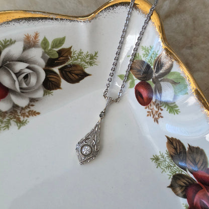 Antieke 14k wit gouden Art Deco diamant ketting