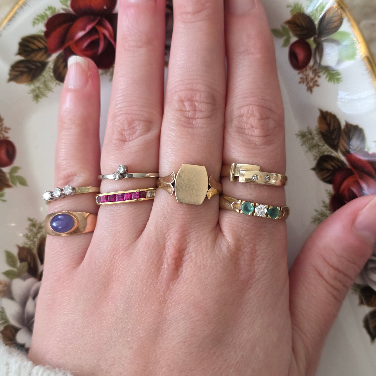Vintage 14k witgouden ring met diamanten 0.04ct