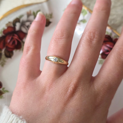 Vintage 14k gouden gypsy ring old european cut diamant 0.1ct