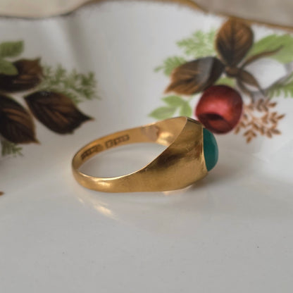 Vintage 18k gouden ring groene chrysopraas