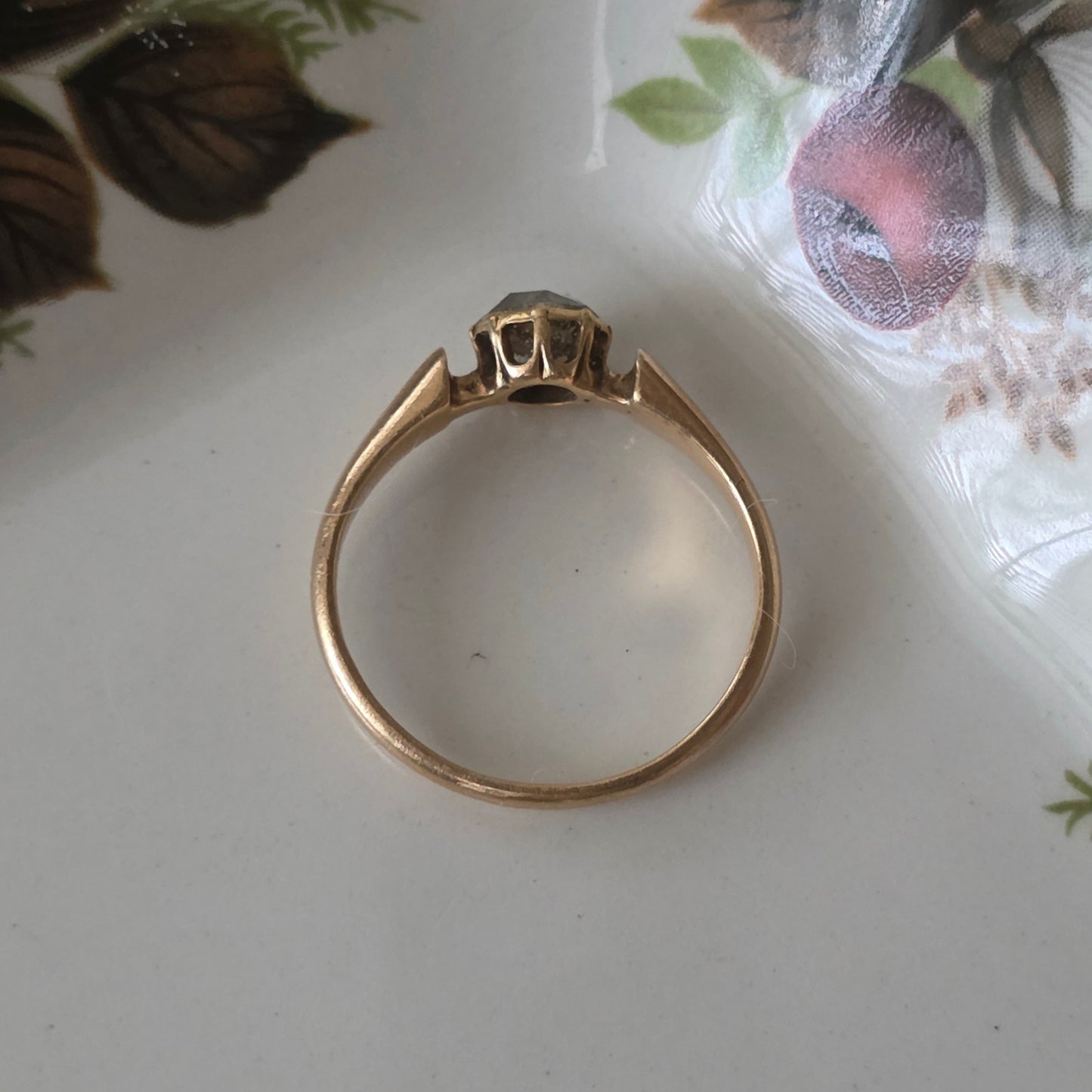 Antieke 14k roségouden ring met roosdiamant