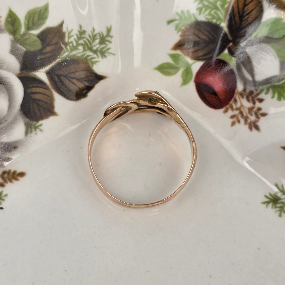 Antique 14k gold snake ring with rose-cut diamond and quartz