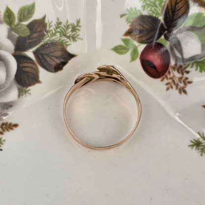 Antique 14k gold snake ring with rose-cut diamond and quartz