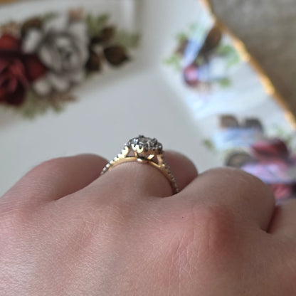 Vintage 9k verlovingsring diamant eternity halo