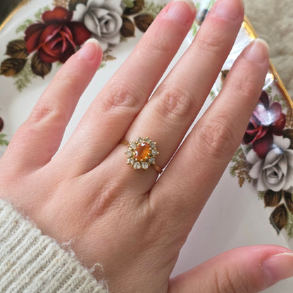 Vintage 18k gouden ring met citrien en kwarts