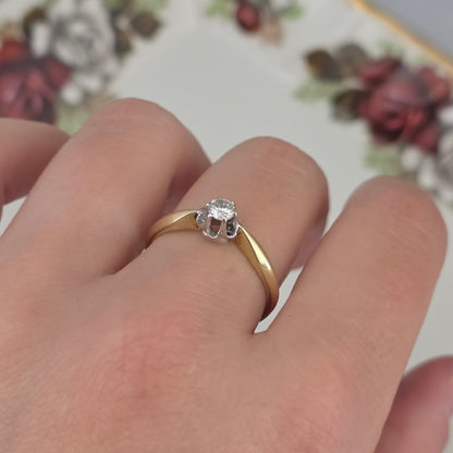 Vintage 14k gouden verlovingsring solitair diamant 0.215ct