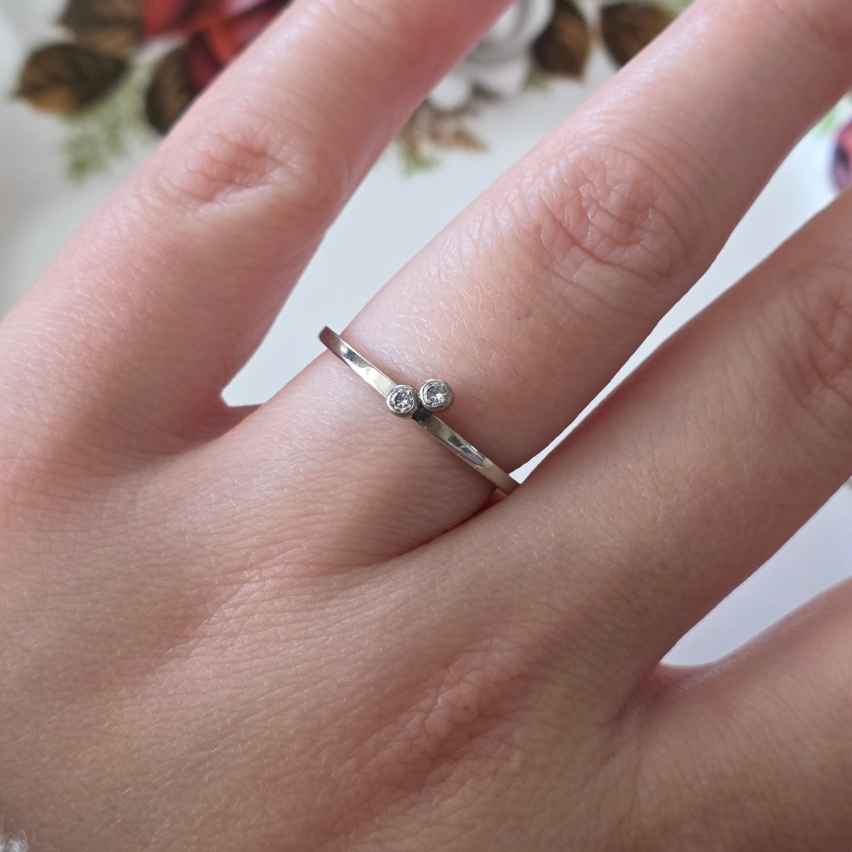 Vintage 14k witgouden ring met diamanten 0.04ct