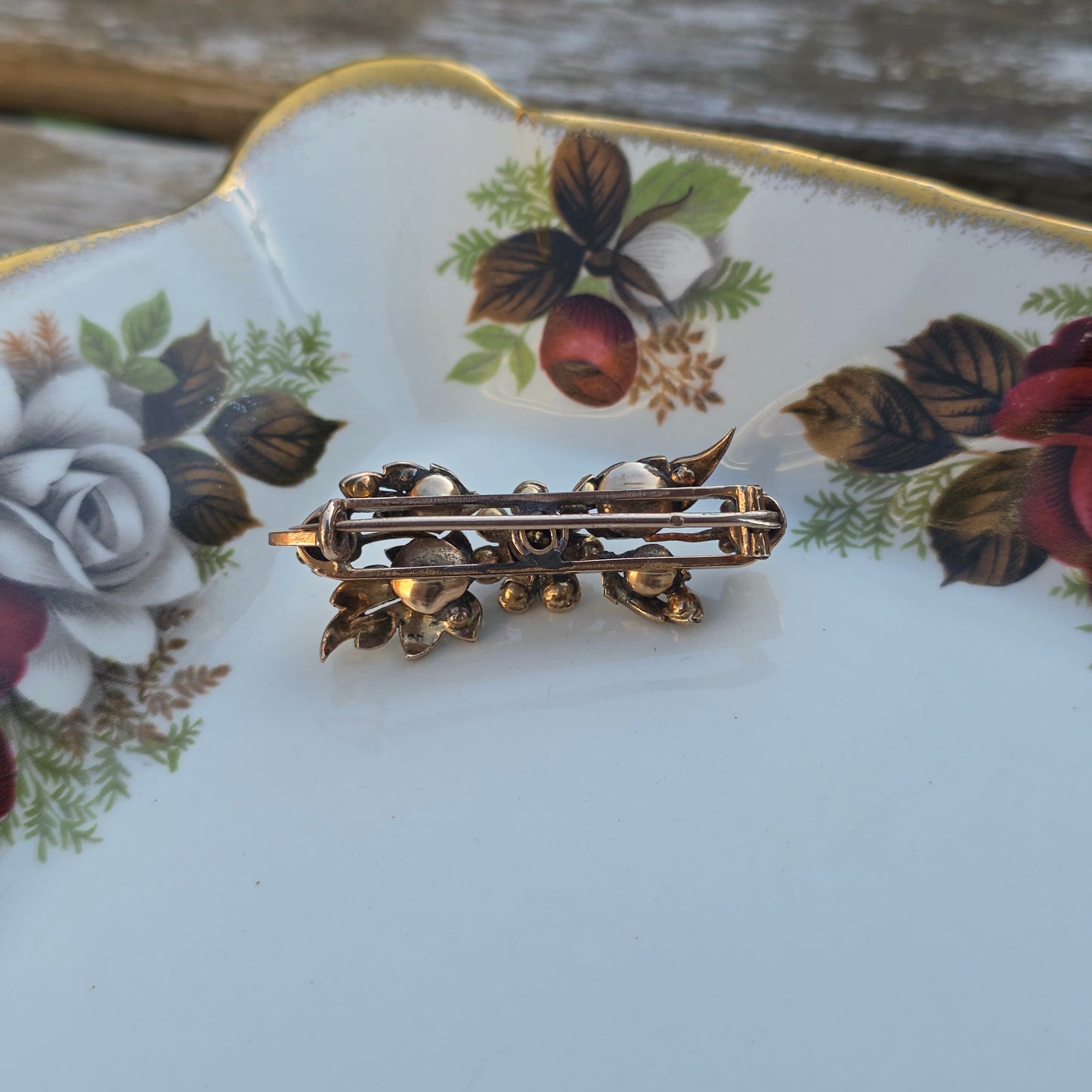 Antieke 14k gouden roosdiamant broche bloemtak en tremblant