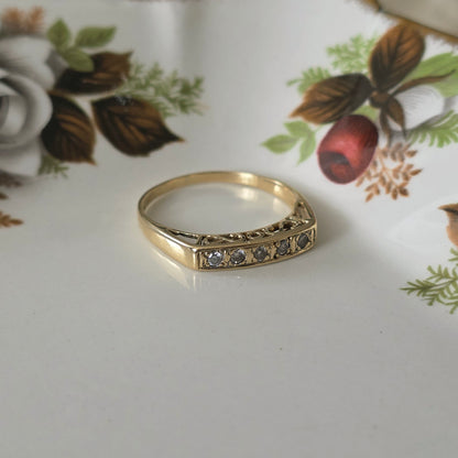 Vintage 14k gouden ring met diamanten en krullen