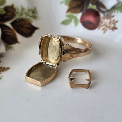 Vintage 14k gouden ring medaillon compartiment