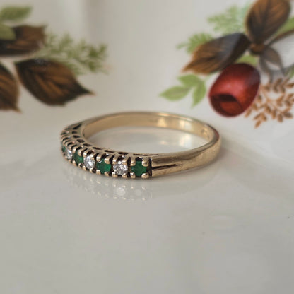 Vintage 14k gouden ring met smaragd en diamant