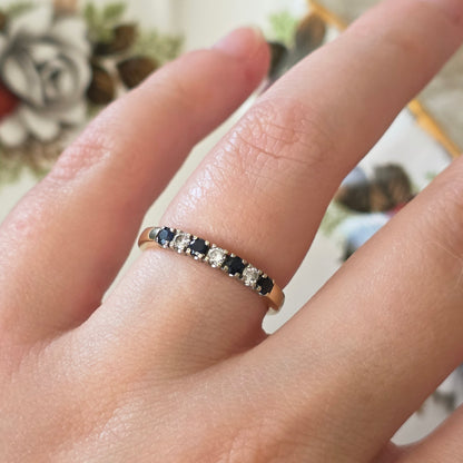 Vintage 14k gouden ring met saffier en diamant 0.12ct