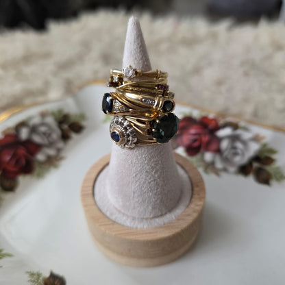 Antieke 14k gouden ring met zilveren kop en saffier